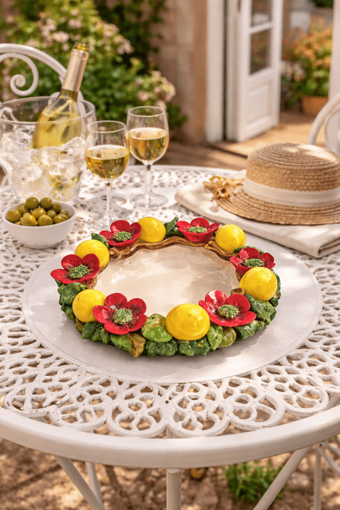 Assiette décorative en céramique de Toscane avec citrons et fleurs